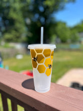 Load image into Gallery viewer, Honey comb 24oz tumbler with lid and straw
