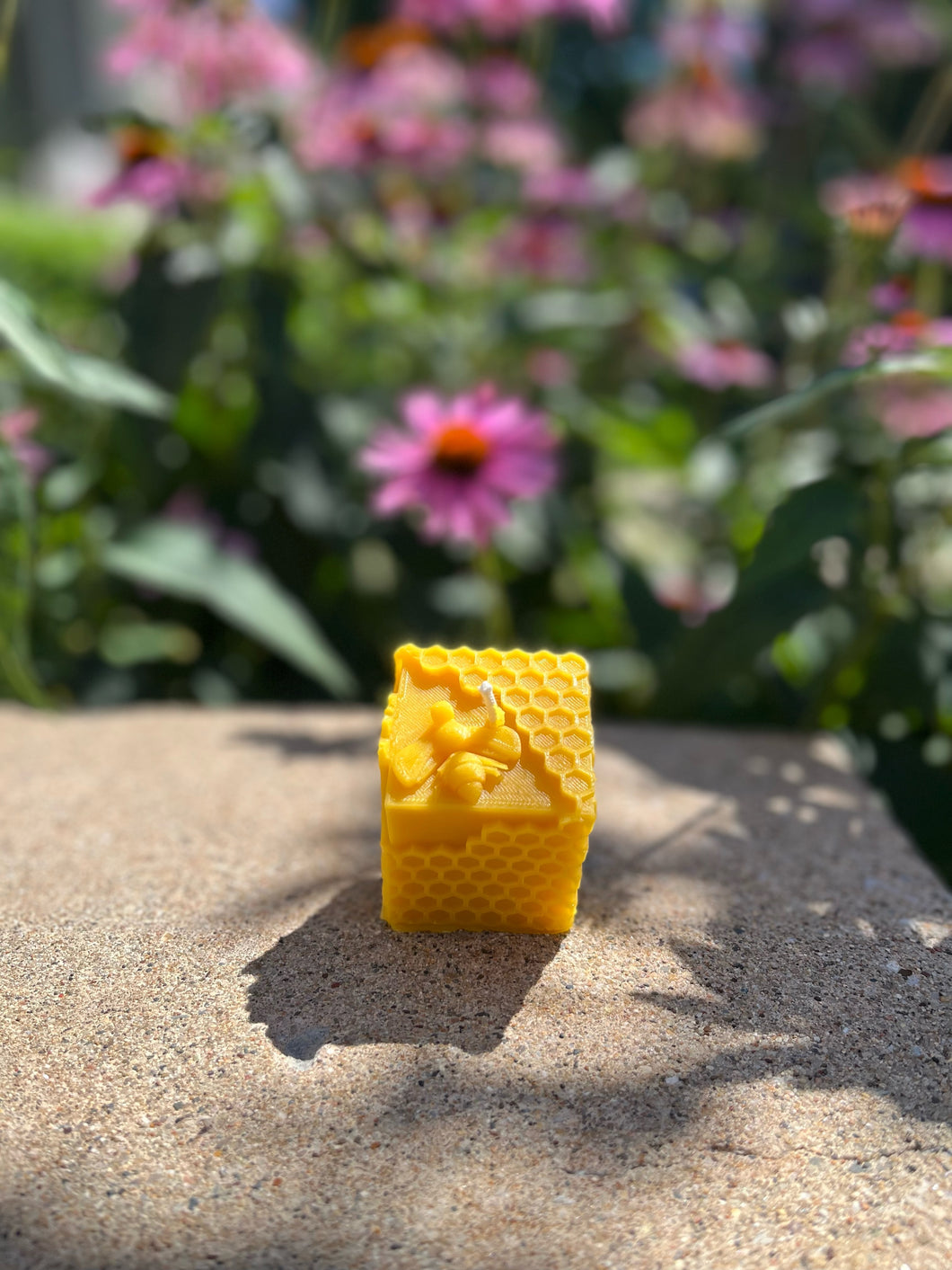 Beeswax candle honeycomb cube with honeybee
